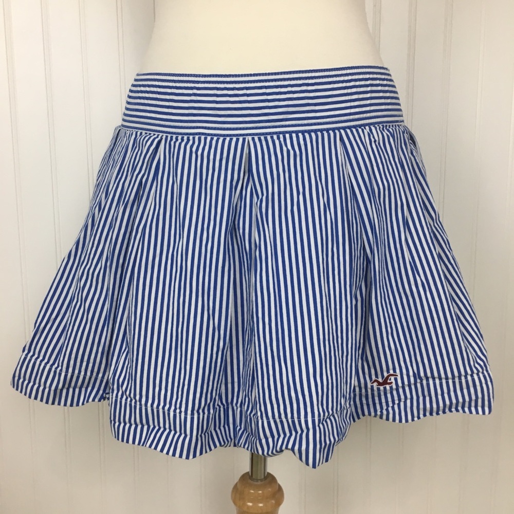 Hollister Blue and White Striped Skater Skirt